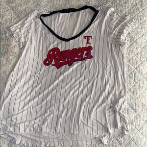 Rangers Women's White and Black Striped Short Sleeve Tee